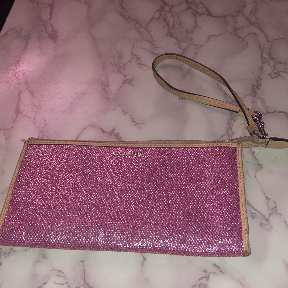 Pink glitter coach wristlet